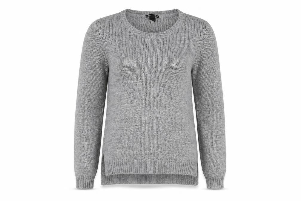 Front view of H&M women’s grey scoop neck acrylic jumper, size XS