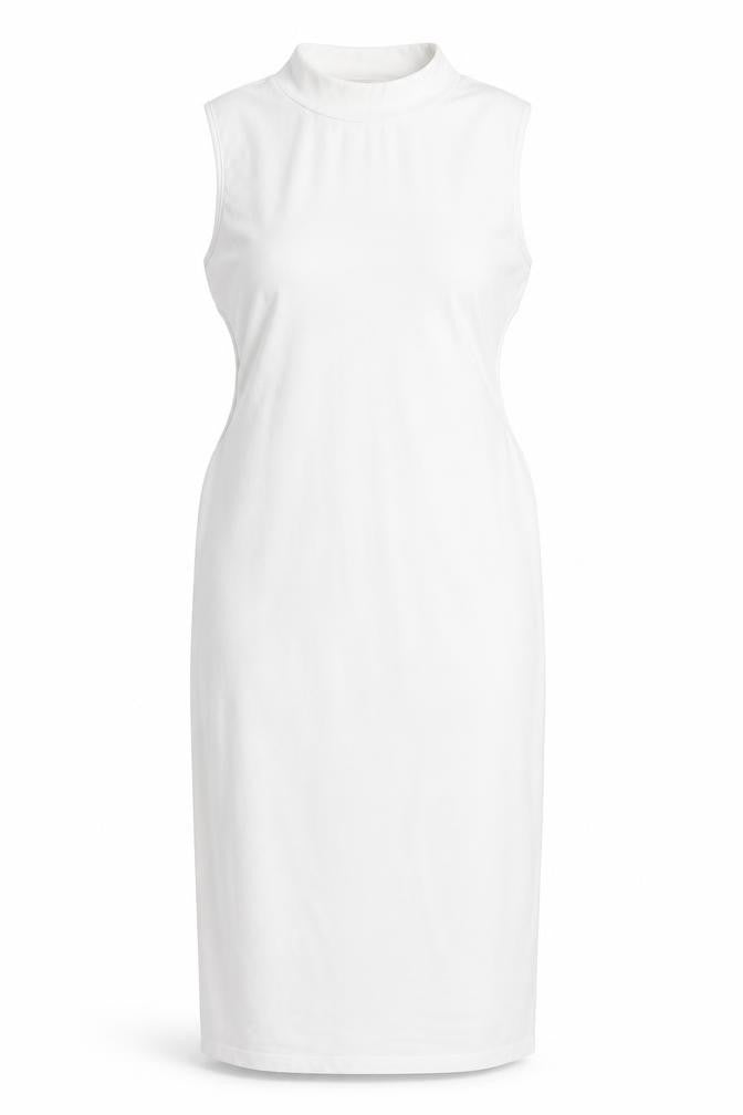 Preworn Womens White Polyester Pencil Dress Size L Round Neck Pullover - Cut Out