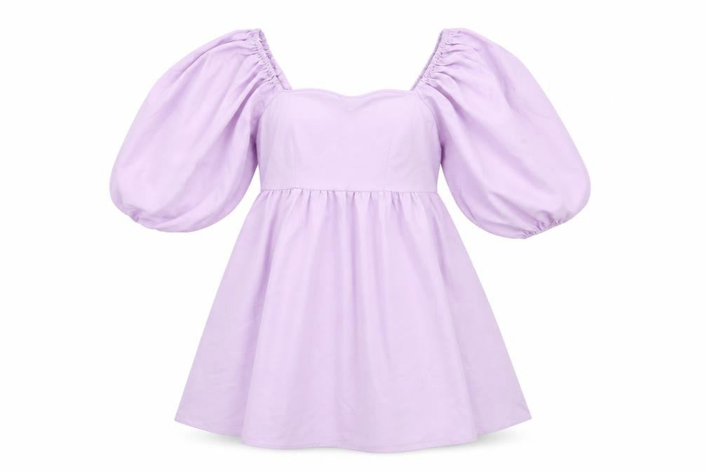 Front view of SHEIN women’s purple polyester a-line, size L, square neck zip