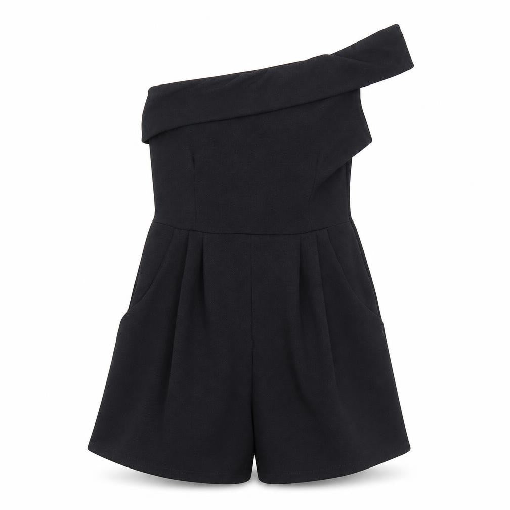 Front view of Cameo Rose women’s black polyester playsuit one-piece, size UK 8, pullover