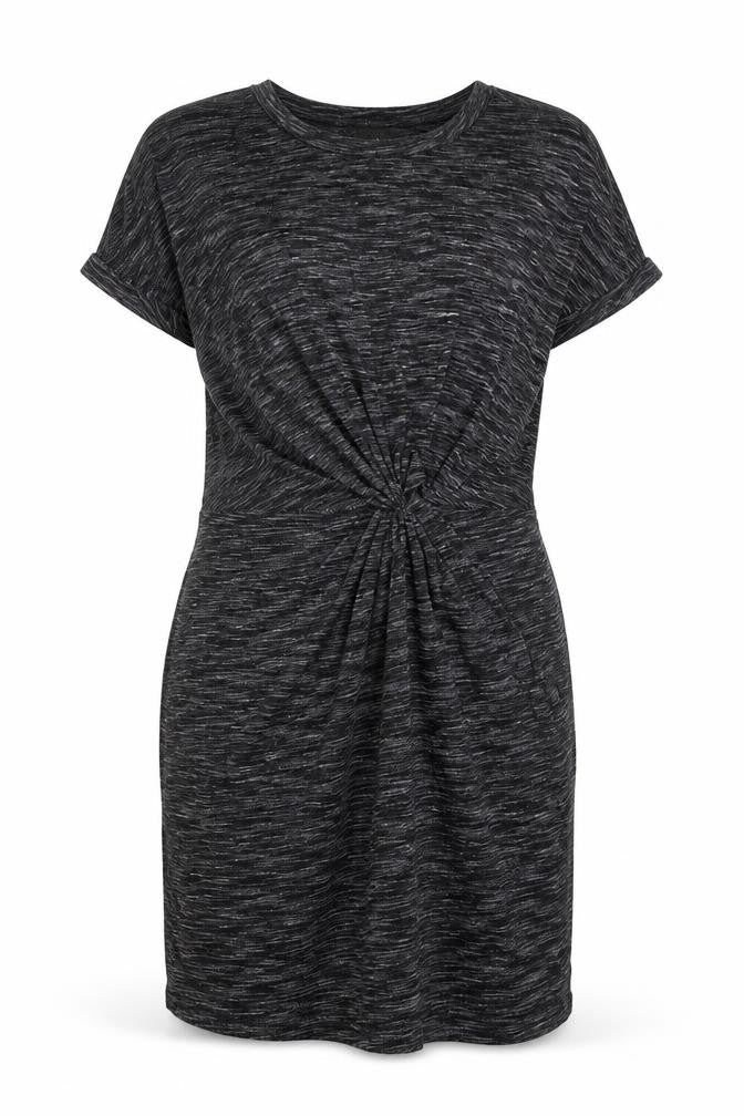Front view of Atmosphere women’s grey viscose t-shirt dress, size UK 6, round neck pullover