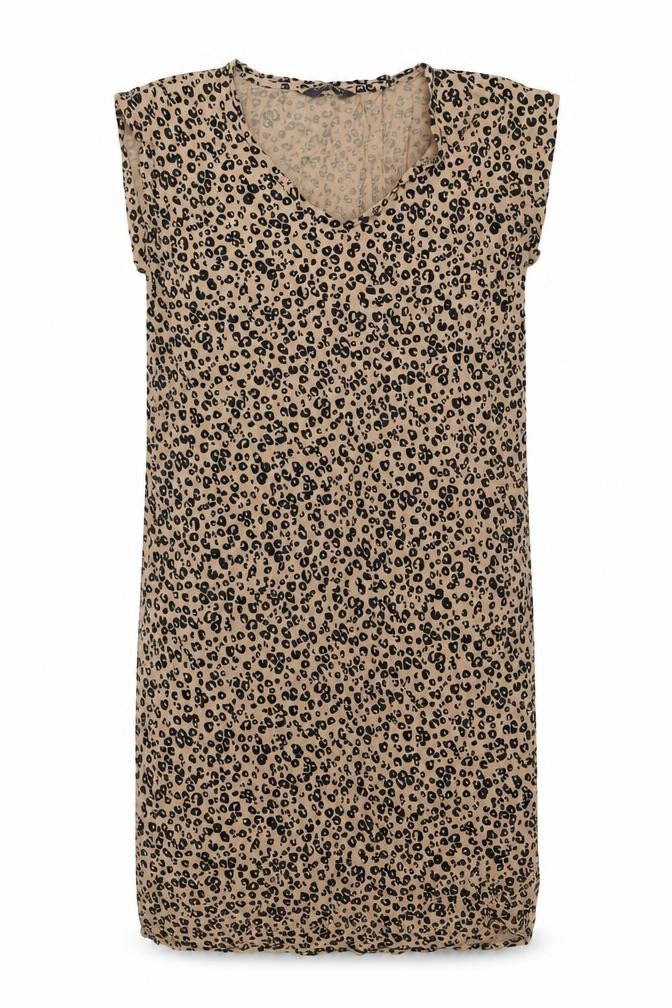 Front view of Marks & Spencer women’s brown animal print viscose shift, size UK 10, round neck pullover