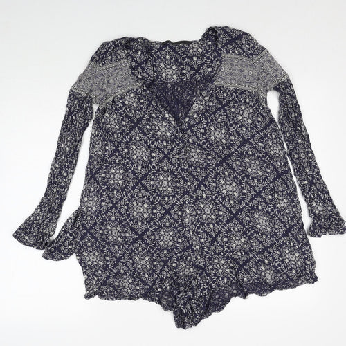 Zara Womens Blue Geometric Viscose Playsuit One-Piece Size XS Pullover