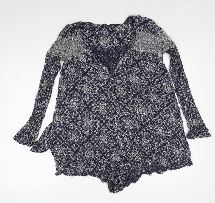Zara Womens Blue Geometric Viscose Playsuit One-Piece Size XS Pullover