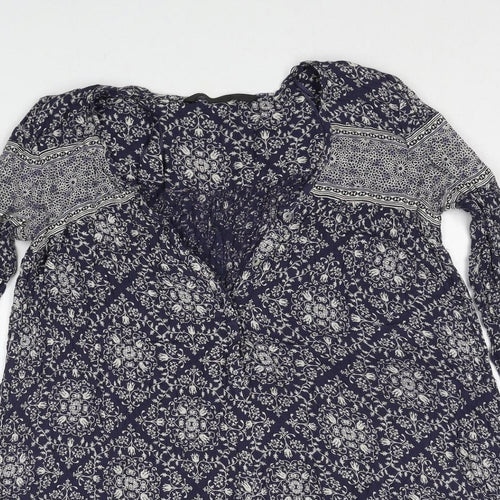 Zara Womens Blue Geometric Viscose Playsuit One-Piece Size XS Pullover