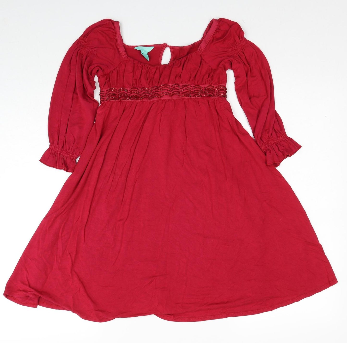 Monsoon Girls Red Viscose A-Line Size 6-7 Years Round Neck Button
