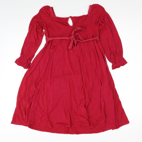 Monsoon Girls Red Viscose A-Line Size 6-7 Years Round Neck Button