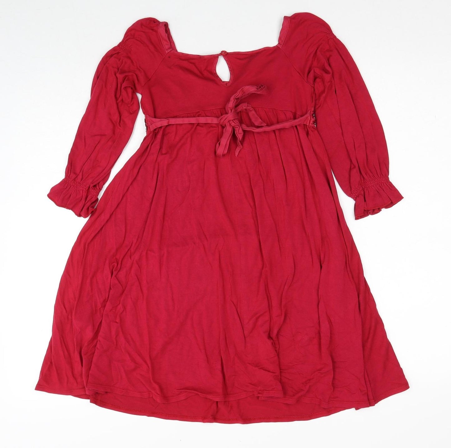 Monsoon Girls Red Viscose A-Line Size 6-7 Years Round Neck Button