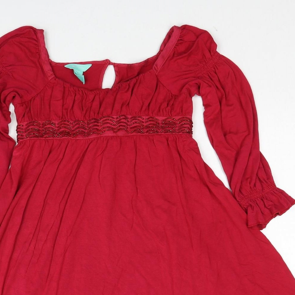 Monsoon Girls Red Viscose A-Line Size 6-7 Years Round Neck Button