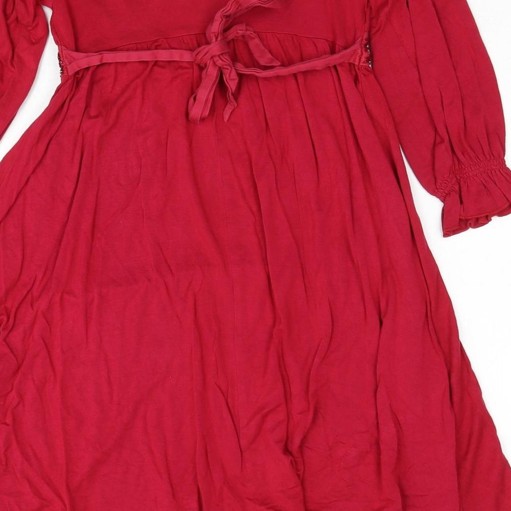 Monsoon Girls Red Viscose A-Line Size 6-7 Years Round Neck Button