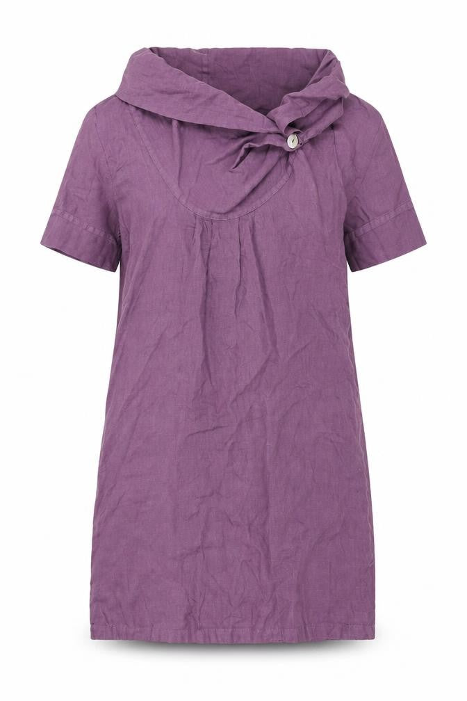 Front view of Luana women’s purple linen a-line, size XS, roll neck pullover