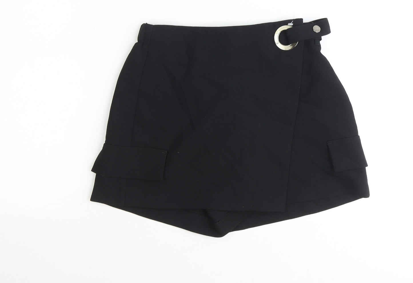 Bershka Womens Black Polyester Skort Size 10 Regular Zip - Cargo Pockets