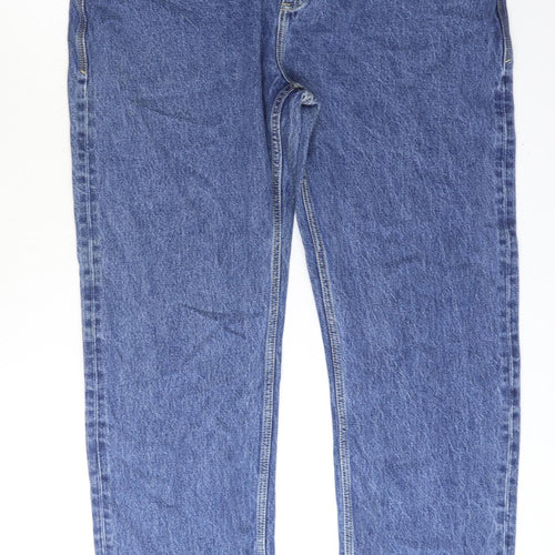 Marks and Spencer Mens Blue Cotton Straight Jeans Size 44 in Regular Zip - Loose Fit