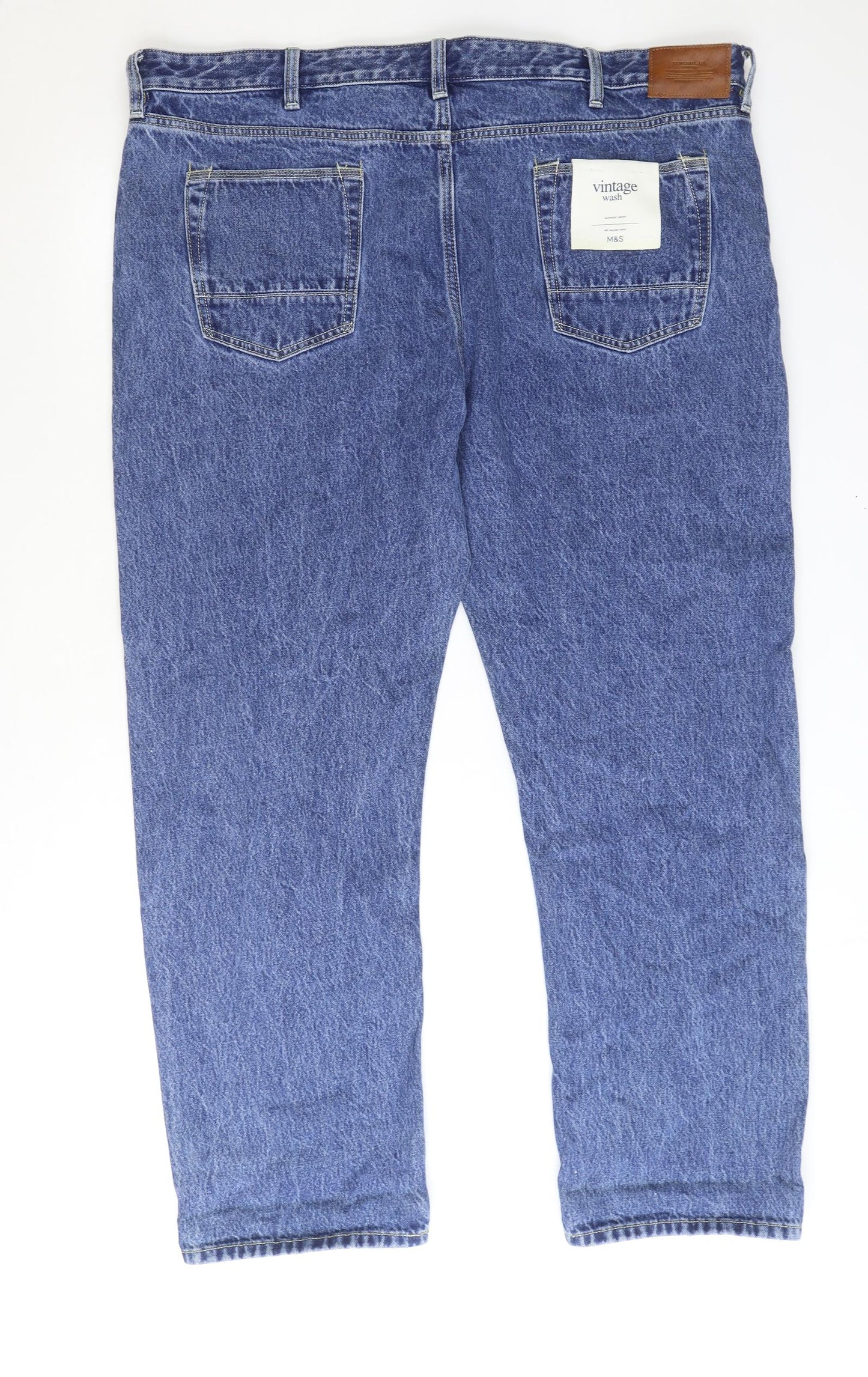 Marks and Spencer Mens Blue Cotton Straight Jeans Size 44 in Regular Zip - Loose Fit