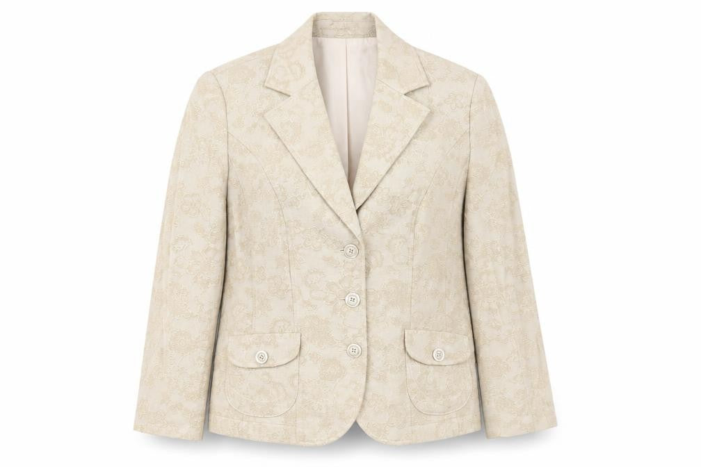 Frank Walder Womens Beige Geometric Jacket Blazer Size 16 Button