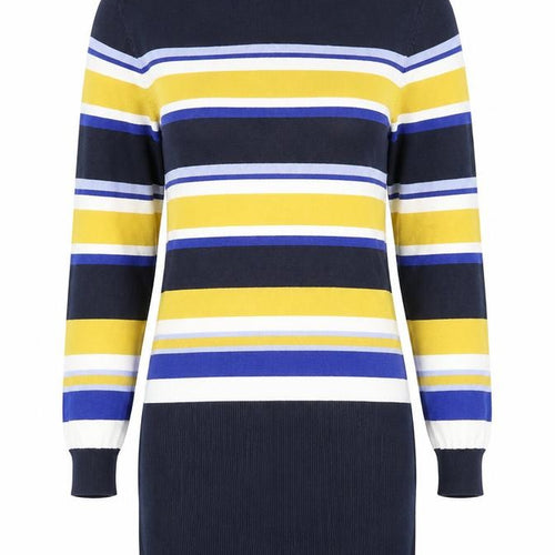 Marks and Spencer Womens Blue High Neck Striped Viscose Tunic Jumper Size 12