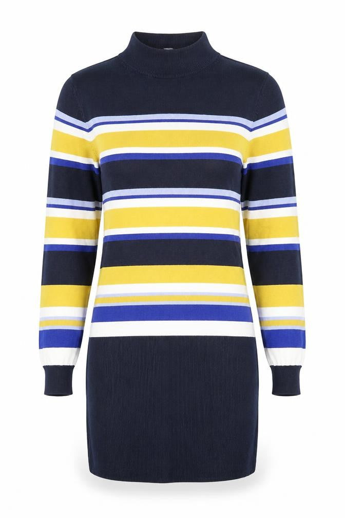 Marks and Spencer Womens Blue High Neck Striped Viscose Tunic Jumper Size 12