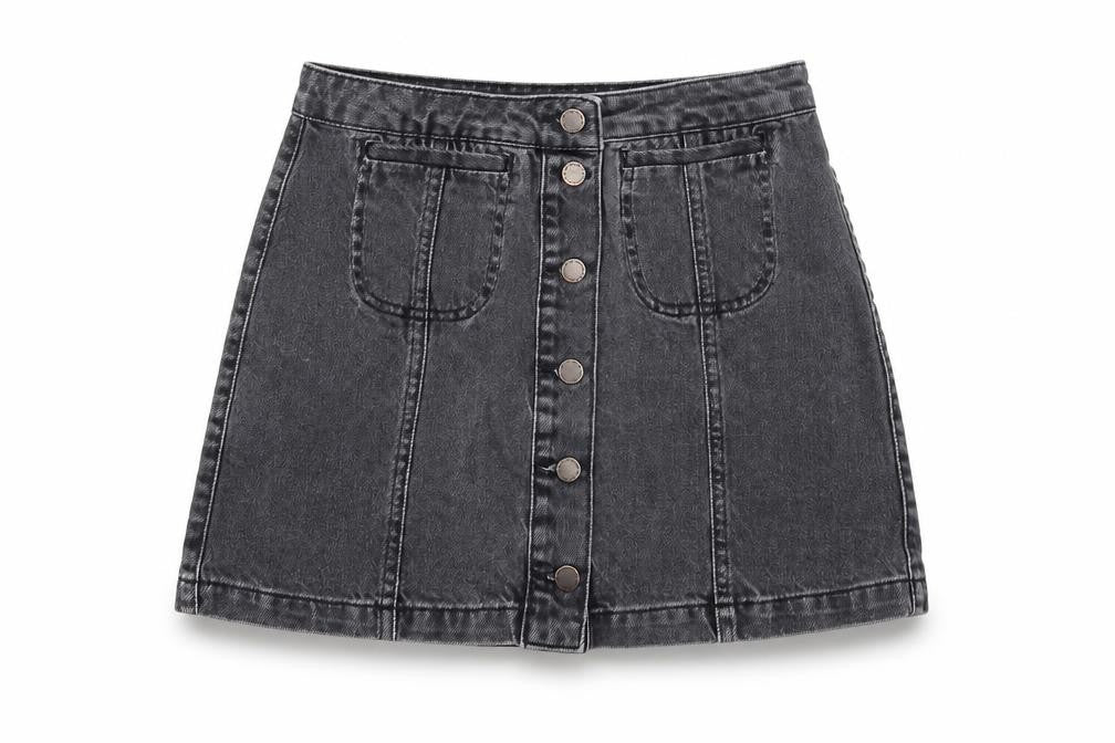 Topshop Womens Black Cotton Mini Skirt Size 28 in Button