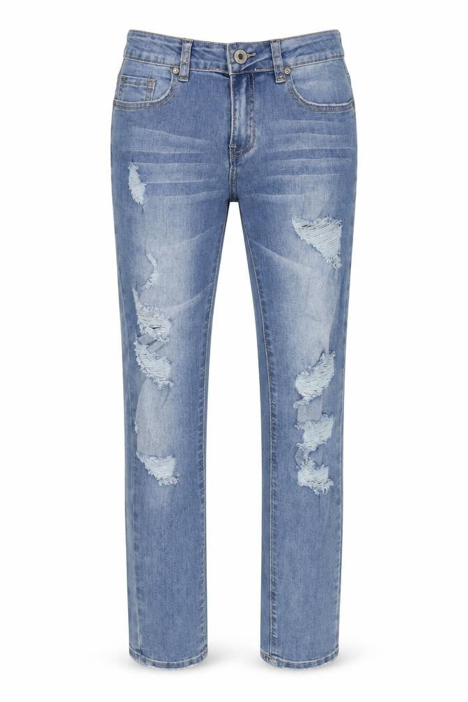selfie 22 Womens Blue Cotton Straight Jeans Size 6 L28 in Regular Button - Distressed