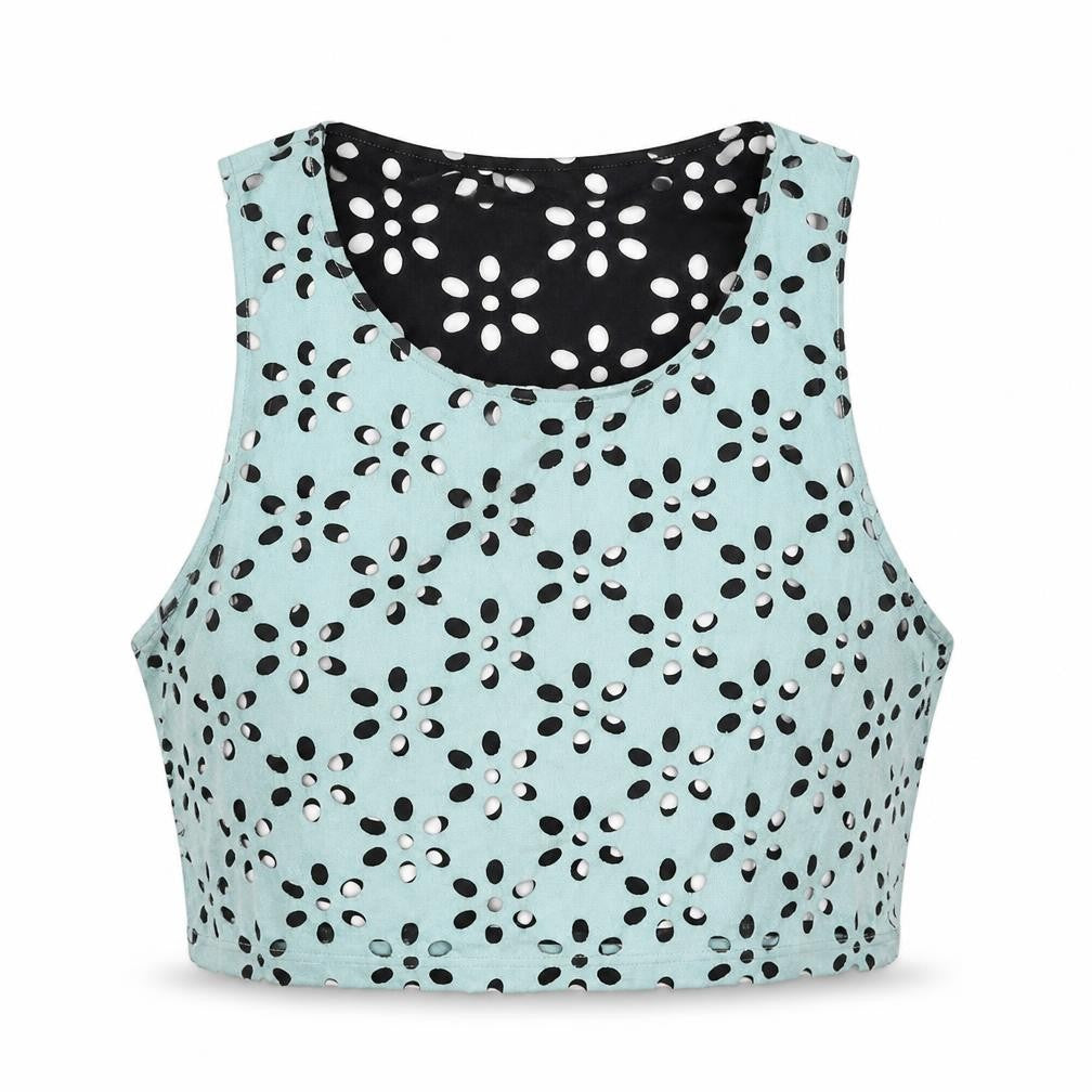 FOREVER 21 Womens Blue Floral Polyester Cropped Tank Size S Scoop Neck