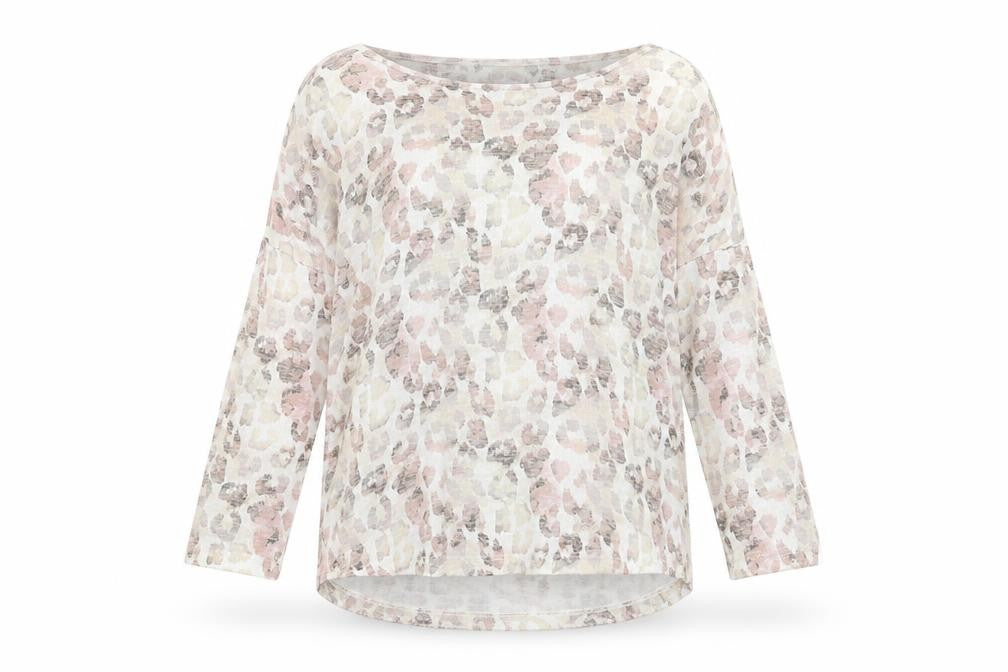 Bonmarché Womens White Scoop Neck Animal Print Acrylic Pullover Jumper Size 14 - Leopard print