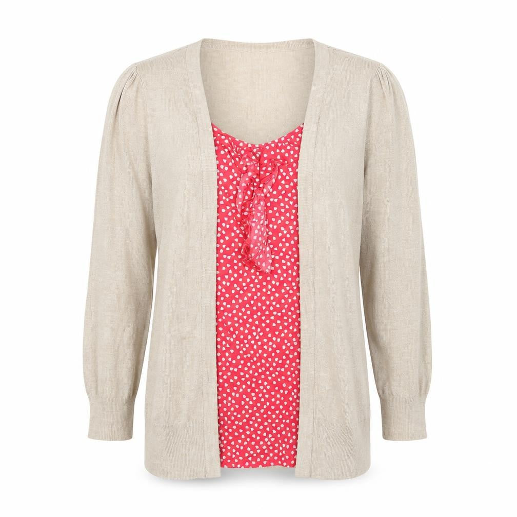 Front view of F&F women’s beige scoop neck acrylic jumper, size UK 12