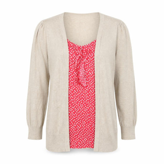 Front view of F&F women’s beige scoop neck acrylic jumper, size UK 12