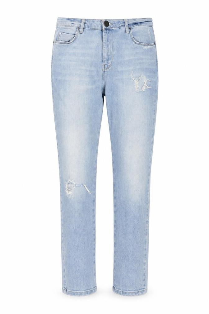 Topshop Womens Blue Cotton Straight Jeans Size 30 L25 in Regular Button - Distressed