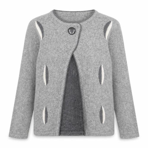 FRANK SAUL Womens Grey Round Neck Acrylic Cardigan Jumper Size S