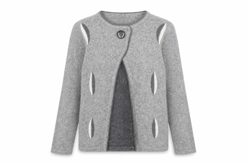 FRANK SAUL Womens Grey Round Neck Acrylic Cardigan Jumper Size S