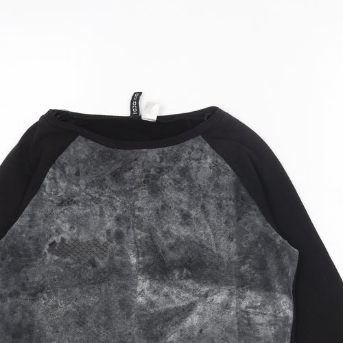 H&M Womens Black Cotton Pullover Sweatshirt Size XS Pullover - Snake Print Acid Wash Cropped