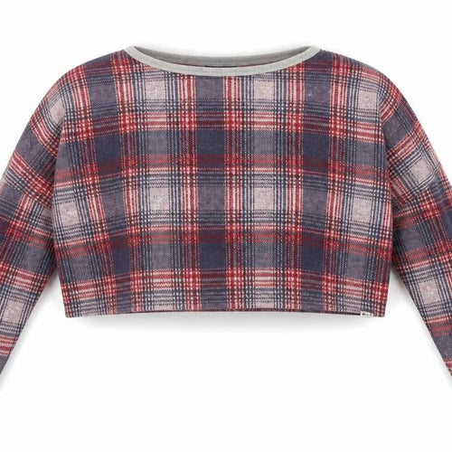 Topshop Womens Red Boat Neck Plaid Acrylic Pullover Jumper Size 10 - Cropped