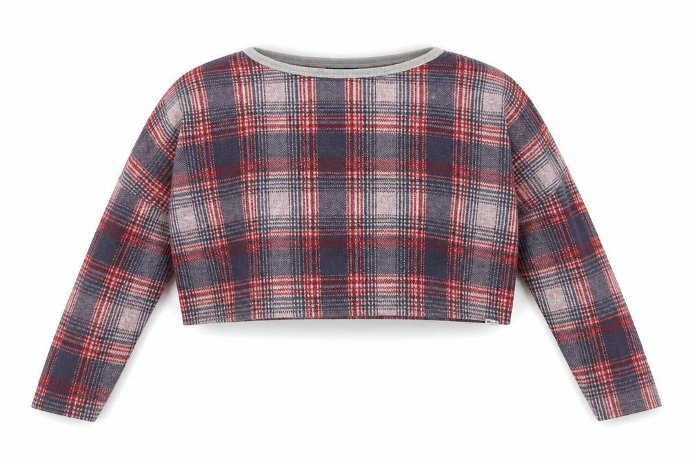 Topshop Womens Red Boat Neck Plaid Acrylic Pullover Jumper Size 10 - Cropped