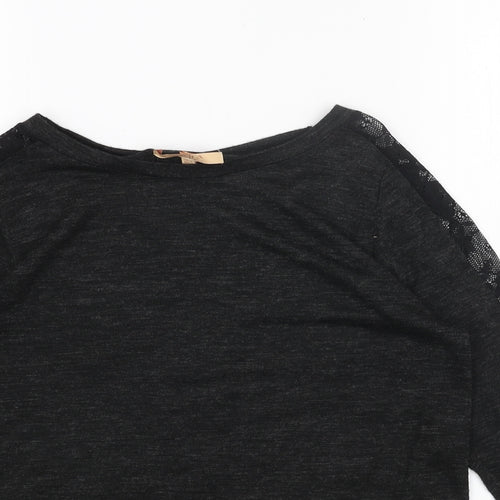 Zara Womens Grey Camouflage Acrylic Jersey Blouse Size S Round Neck