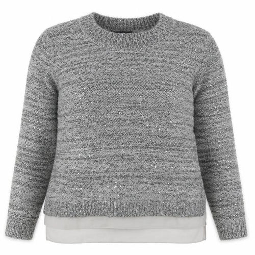 Marks and Spencer Womens Grey Scoop Neck Acrylic Pullover Jumper Size 12 - Chiffon Hem