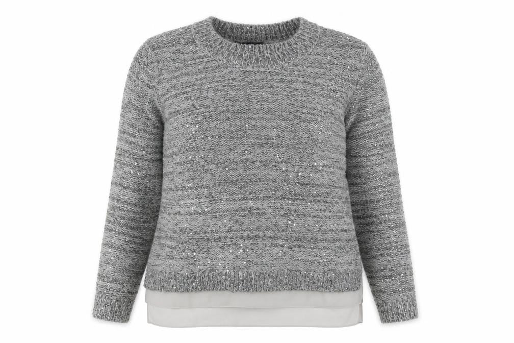 Marks and Spencer Womens Grey Scoop Neck Acrylic Pullover Jumper Size 12 - Chiffon Hem