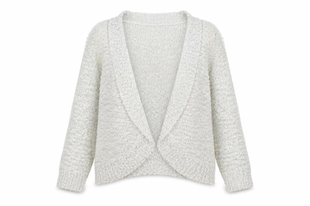 Front view of David Emanuel women’s ivory collared polyester cardigan jumper, size S