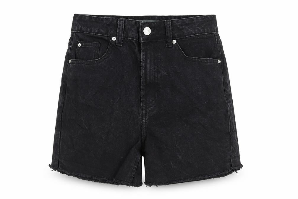 Denim & Co. Womens Black Cotton Boyfriend Shorts Size 6 Regular Zip