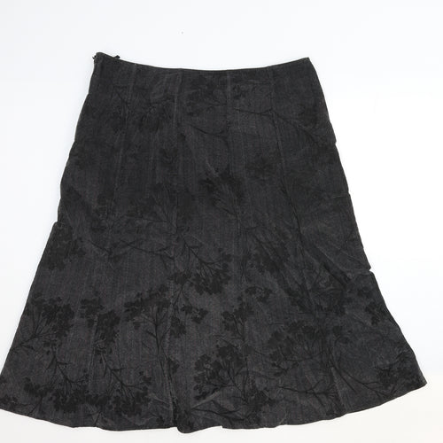 Garfield & Marks Womens Black Floral Cotton A-Line Skirt Size 18 Zip