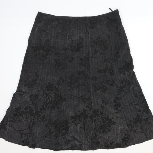 Garfield & Marks Womens Black Floral Cotton A-Line Skirt Size 18 Zip