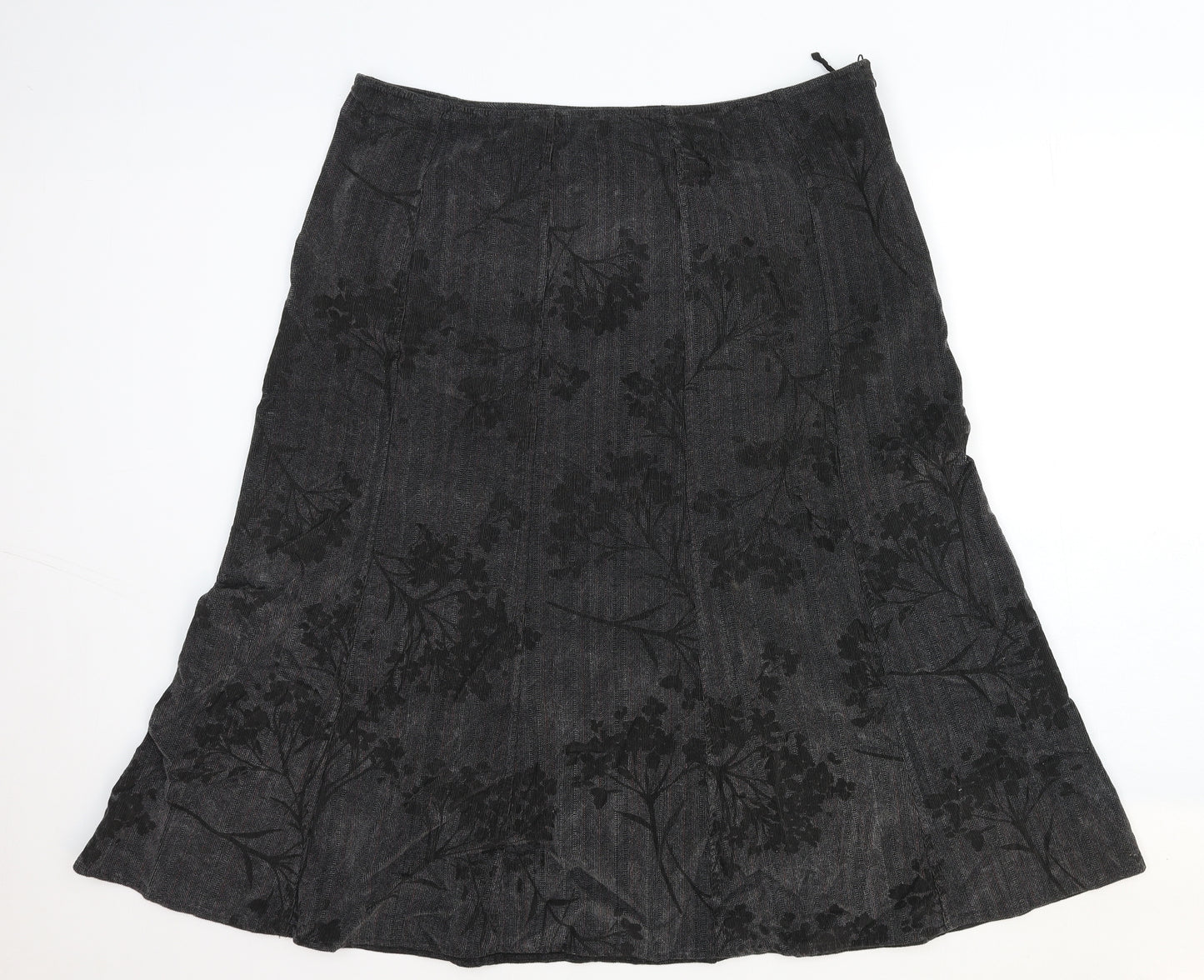 Garfield & Marks Womens Black Floral Cotton A-Line Skirt Size 18 Zip