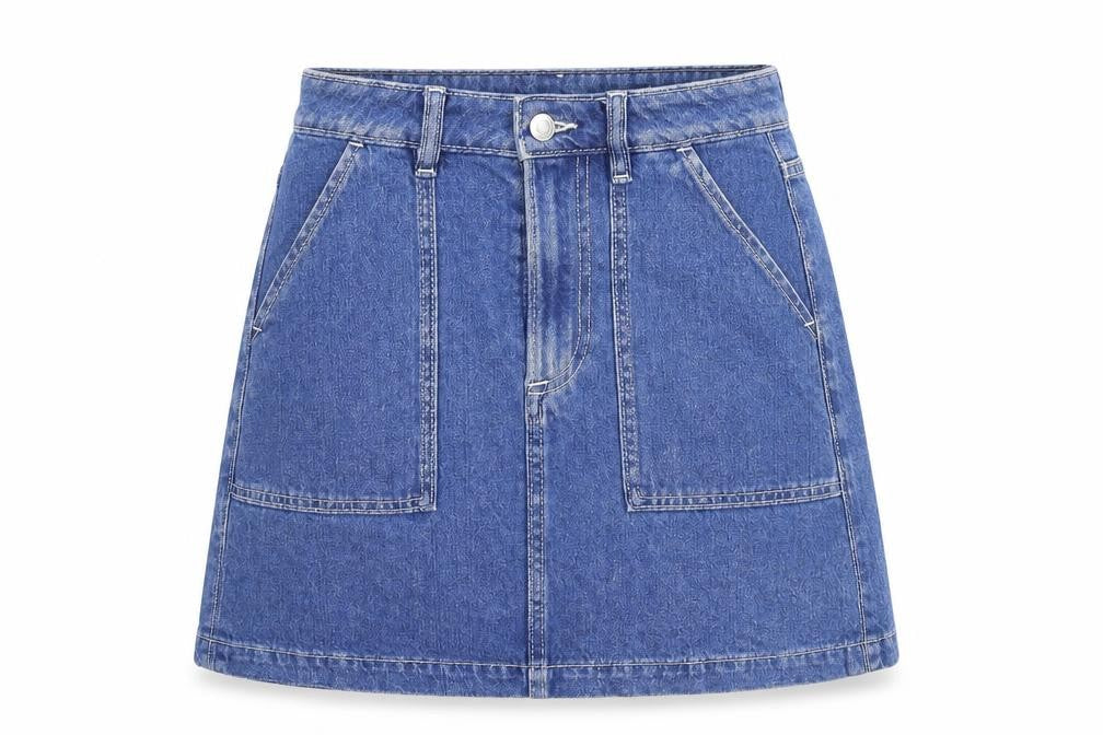 &Denim Womens Blue Cotton A-Line Skirt Size 6 Zip