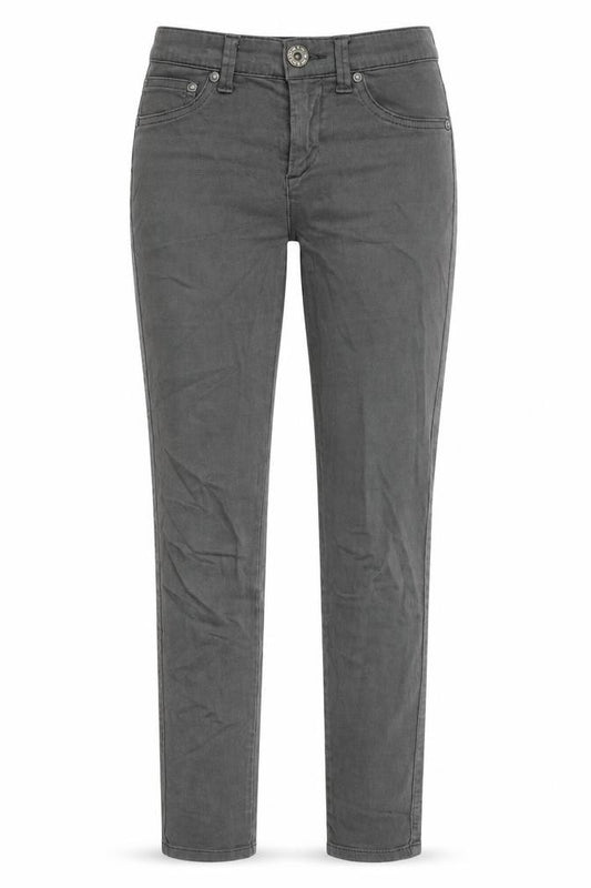 Front view of Sisley women’s green cotton skinny jeans, size UK 26, in slim zip