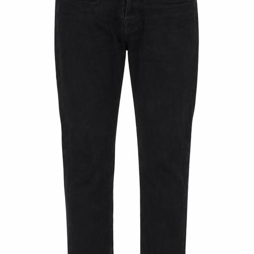 &Denim Mens Black Cotton Straight Jeans Size 28 in Slim Button