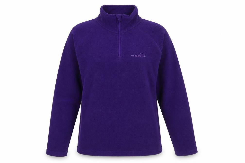 Front view of Freedom Trail women’s purple polyester pullover sweatshirt, size UK 10, zip