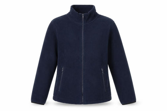 Front view of results core women’s blue jacket, size UK 10, zip