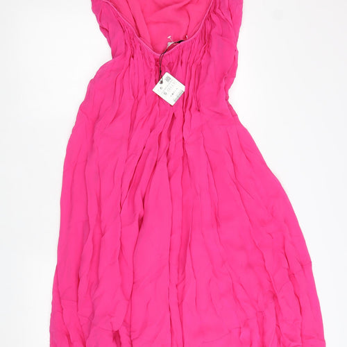 Zara Womens Pink Viscose Slip Dress Size S Sweetheart Pullover - Backless