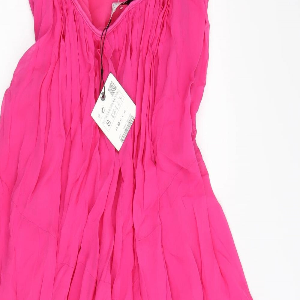 Zara Womens Pink Viscose Slip Dress Size S Sweetheart Pullover - Backless