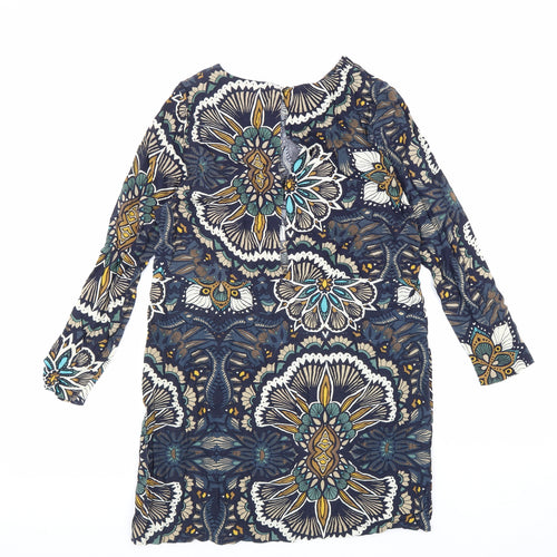 H&M Womens Multicoloured Geometric Viscose A-Line Size 12 Crew Neck Button