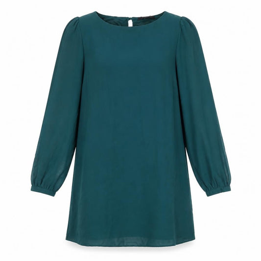Front view of Atmosphere women’s green polyester shift, size UK 10, boat neck button